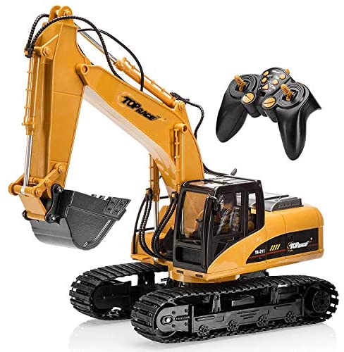 Top Race 15 Channel Full Functional Remote Control Excavator Construction Tractor, Excavator Toy with 2.4Ghz Transmitter and Metal Shovel – TR 211
