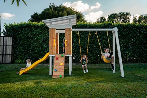 Avenlur Backyard Playset Climb Swing Outdoor Activity Center Structure with Slide for Toddlers, Kids Climbers & Wooden Play Adventure Rock Climbing Gift for Ages 3-10yrs