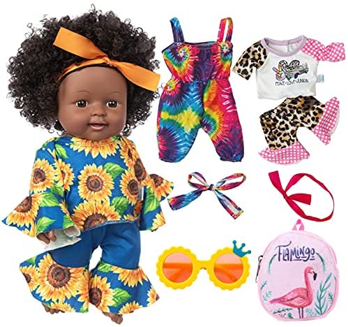 XFEYUE Black Dolls 12 Inch American African Girl Dolls Newborn Baby Dolls Clothes and Accessories Best Gifts for Kids