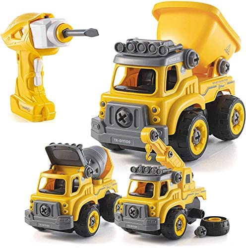 Toy Trucks | Take Apart Toys with Electric Drill | Converts to Remote Control Car | 3 in 1 Construction Truck Take Apart Toys Children for Boys 3,4,5,6,7 Year Olds | Construction Toys