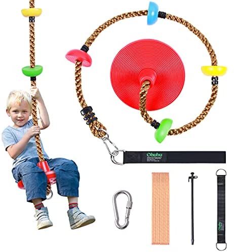 Ohuhu Climbing Rope Tree Swing with Platforms and Disc Swings Seat - Playground Outdoor Flying Swing for Kids - Easy Install, Great for Playground Swing, Backyard