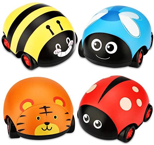 LiKee Animals Pull Back Cars Friction Powered Vehicle Play Set Push and Go Back and Forth Car Toys Party Gifts Stocking Fillers for Toddlers Kids Boys Girls Age 3+ Years Old (4 Packs)