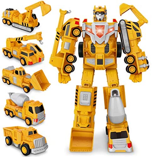 Construction Toy Trucks for 3 4 5 6 Year Old Toddler Boy Kids, Magnetic Assemble Transform Robot Play Vehicles, 15.7 inch Action Figure, Pull Back Dump Cars Birthday Gift