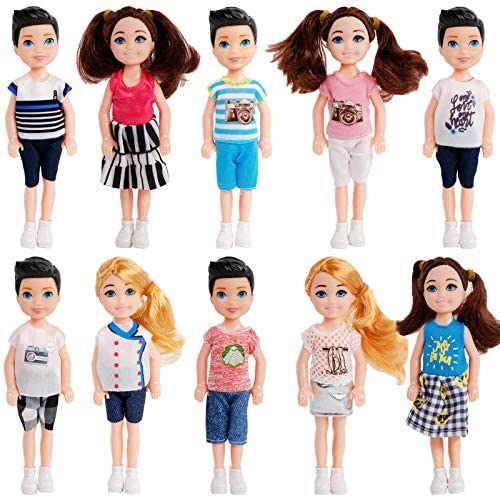 ONEST 10 Sets 5 Inch Dolls Mini Dolls Include 5 Pieces Boy Dolls, 5 Pieces Girl Dolls, 10 Sets Handmade Doll Clothes, 10 Pairs of Doll Shoes