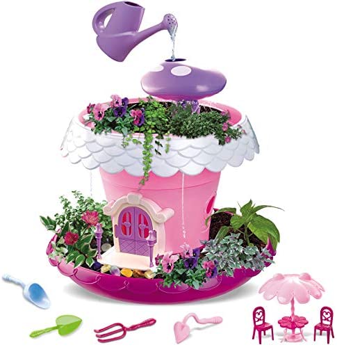 Vokodo Kids Magical Garden Growing Kit Includes Tools Seeds Soil Flower Plant Tree House Interactive Play Fairy Toys Inspires Horticulture Learning Great Gift for Children Pink