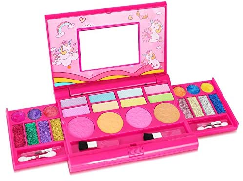 Tomons Kids Washable Makeup Kit, Fold Out Makeup Palette with Mirror, Make Up Toy Cosmetic Kit Gifts for Girls - Safety Tested- Non Toxic