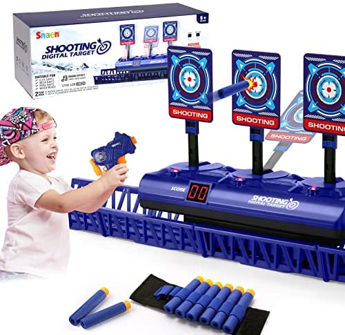 SNAEN Running Shooting Targets - Electronic Auto Reset Digital Scoring Targets w/ Toy Gun and 10 Bullet,Outdoor Games Interactive Sports Toys for Kids Boys Girl