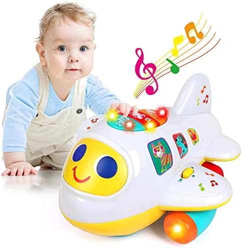 Baby Toys for 1 Year Old Boys Girls Electronic Airplane Toys Kids Baby Early Education Toys Christmas Birthday Gifts for 1 2 3 4 Year Old Toddler Children Boy Girl Sound Light Effect Music Travel Toys