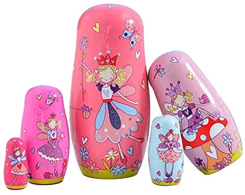 Nesting Dolls Rose Red Angel Wooden Matryoshka Russian Doll Handmade Stacking Toy Set 5 Pieces for Kids Girl