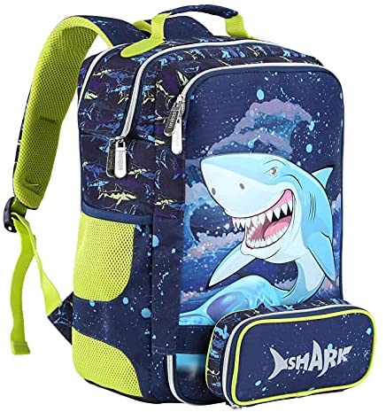 School Backpack with Pencil Case,Bookbag Set,Kids Backpack Boy,Shark Backpack for Boy,Bookbag for Preteen,Kid Backpack for Elementary School Fits 14 Inch Laptop,Boy Bookbag for Kids Blue