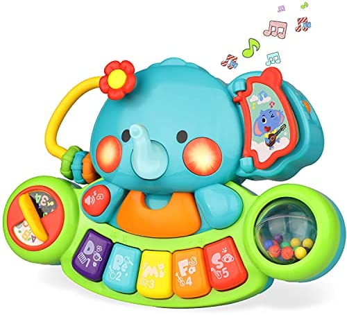 Kidpal Baby Musical Toys for 3 6 9 12 18 Months Boys & Grils, Elephant Music Keyboard Piano Toy for Infant Kids Toddler 1 2 Year Old, Educational Light Up Toy with Fine Motor, Gift for Newborn Baby