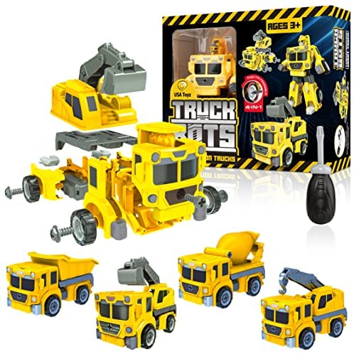 USA Toyz Truck Bots Construction Truck Robots for Kids - 4-in-1 STEM Robot Toy Truck Take Apart Toys for Boys and Girls, 19pc Robot Construction Vehicles Truck Building Toys Kit with Toy Screwdriver