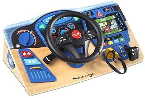 Melissa & Doug Vroom & Zoom Interactive Wooden Dashboard Steering Wheel Pretend Play Driving Toy