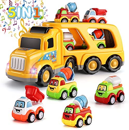 Kids Toys Truck for Toddler Boys Girls Toys for 3 4 5 6 Year Old Boys, 5 in 1 Friction Power Construction Toys Car Carrier Vehicle Toddler Toys Age 2-4 Baby Toys, for Kids Age 3 4 5 6