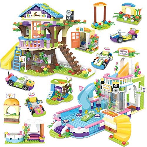 Tree House Building Block Sets, Treehouse Pool Party Creative Toy Building Kit for Kids 1274 Pcs Learning Roleplay Birthday Gift with Storage Box for Girls 6-12