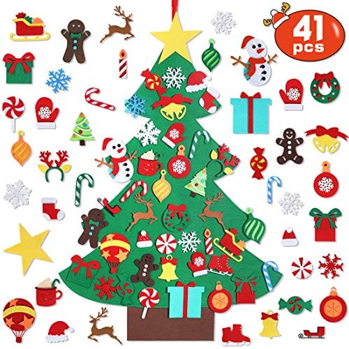 Garma DIY Felt Christmas Tree Set with 41PCS Kids Wall Hanging Detachable Ornaments, Felt Christmas Craft Kits Decorations for Toddler Xmas Gifts New Year Parties Supplies