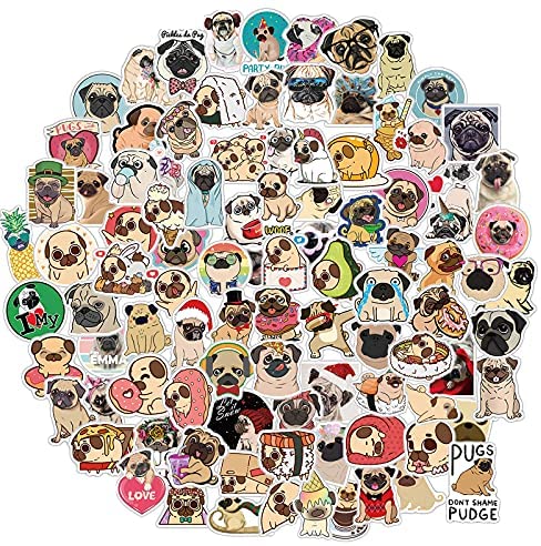 100 Pack Cute Pug Dog Stickers for Water Bottle Car Laptop, Waterproof Aesthetic Trendy Sticker, Great Gift for Pug Lover Kids Teens