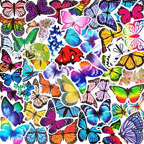 50pcs Butterfly Stickers, Kids Friendly Stickers Waterproof Vinyl Decals for Water Bottles, Skateboard, Laptop, Computer, Phone Cases