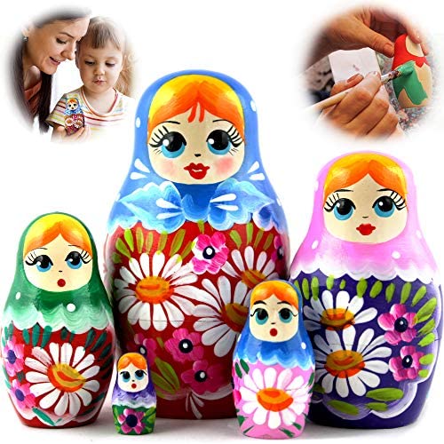 Small Russian Nesting Dolls for Kids - Handmade Matryoshka Dolls 3.5 in - Traditional Russian Nesting Dolls for Toddlers - Stacking Nesting Doll Set 5 pcs