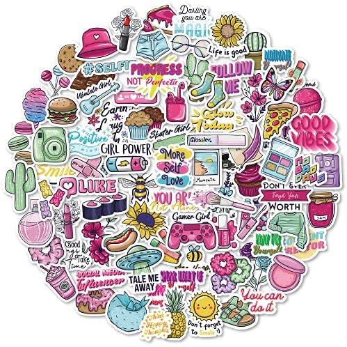 100Pcs Pack Vsco Cute Stickers for Kids, Vinyl Waterproof Sticker for Water Bottle Laptop Phone Case Computer Bike Box Car Guitar Skateboard Tumbler Luggage Helmet, Positive Decal for Boys Girls Teens