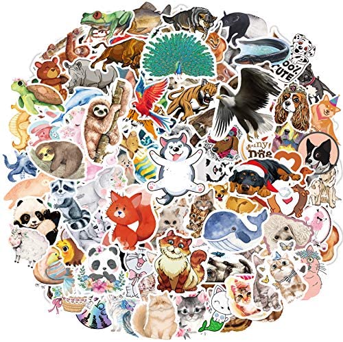 300+ Waterproof Animal Stickers for Water Bottle Laptop, Cat Dog Tropical Rainforest Animals Vinyl Sticker for Kids Teens Adults