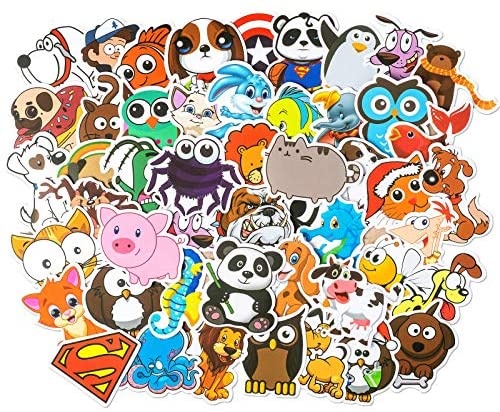 50 Pcs Cute Cartoon Animal Stickers Pack for Kids, Fast Shipped by Amazon, Waterproof Stickers for Flask, Laptop, Phone, Water Bottle, Luggage, DIY Decals, Aesthetic Vinyl Stickers for Adults