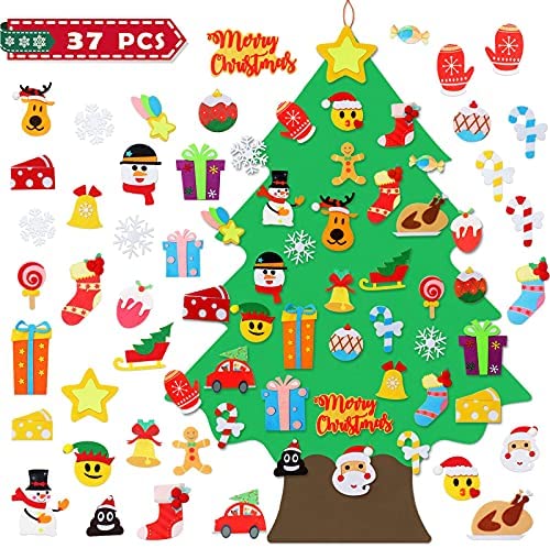 Felt Christmas Tree - 3.6 FT Wall Felt Christmas Tree for Kids with 37 Pcs Ornaments, DIY Xmas Gifts for Christmas Decorations