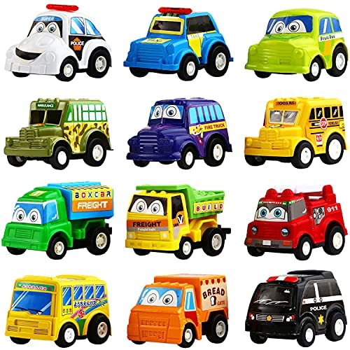 Pull Back Car, 12 Pack Assorted Mini Plastic Vehicle Set,Funcorn Toys Pull Back Truck and Car Toys for Boys Kids Toddler Party Favors,Die Cast Car Toy Play Set
