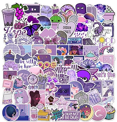 100 PCS Girl's Purple Aesthetic Stickers Waterproof Cute Vsco Vinyl Water Bottle Stickers Laptop Phone Computer Scrapbook Stickers Pack for Teens Kids