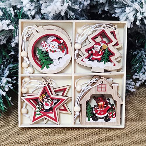 Fairedear Wooden Hanging Ornaments, 12 PCS Wood Slices for Christmas Tree Decorations Kids DIY Crafts nowman,Tree,Star,House , for Christmas Tree&Home Decorations