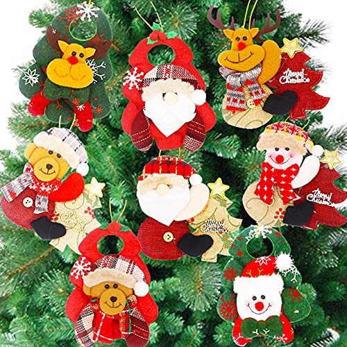 8pcs Plush Christmas Tree Decorations Ornaments Set - Xmas Plush Ornaments Santa Claus Snowman Elk Bear for Holiday Christmas Tree Fireplace Home Decorations