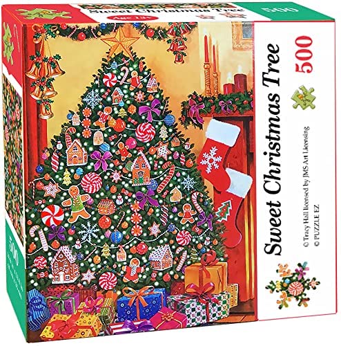 Christmas Puzzle 500 Pieces for Kids Adults Family Tree Jigsaw Puzzle Sweets Cookies Gingerbread House Candy Cane Gifts for Puzzlers