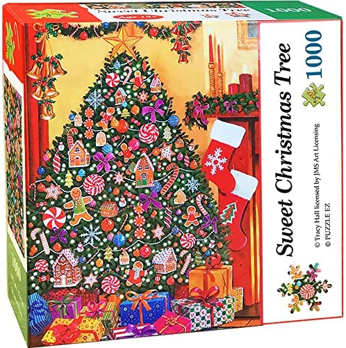 Christmas Puzzles 1000 Pieces for Adults Kids Family Christmas Tree Jigsaw Puzzle Gingerbread Cookies Candy Cane Winter Holiday Theme for Framing Gifts for Puzzle Lovers