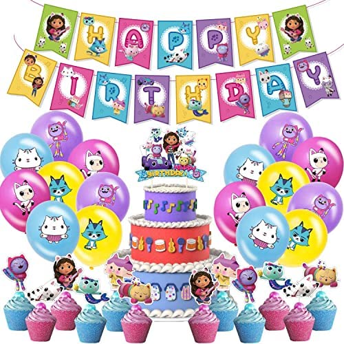 Gabby Doll House Birthday Party Supplies and Decorations for Girls Includes Birthday Banner Balloons Cupcake Toppers Cake Topper