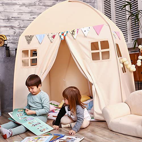 LOVE TREE Kids Play Tent Castle Large Teepee Tent for Kids Portable Playhouse Children House for Indoor Outdoor Use with Carry Bag for Boys and Girls Beige