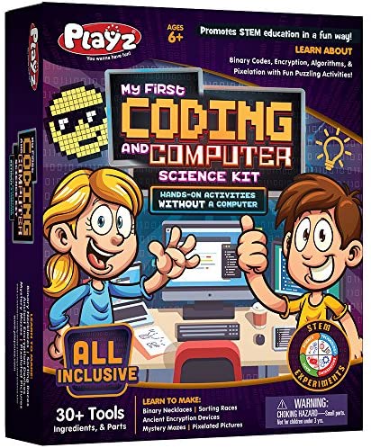 Playz My First Coding & Computer Science Kit - Learn About Binary Codes, Encryption, Algorithms & Pixelation Through Fun Puzzling Activities Without Using a Computer for Boys, Girls, Teenagers, Kids