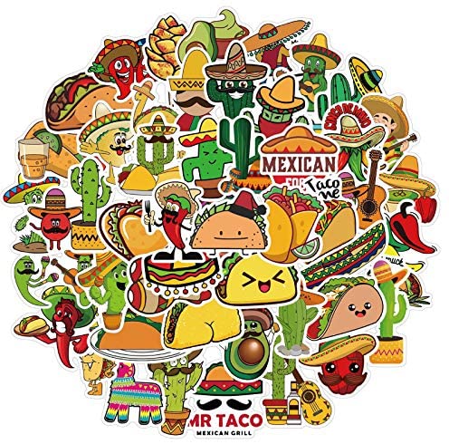 Mexican Food Stickers Taco Stickers 50pcs Laptop Waterproof Vinyl Stickers for Boys Teens (Food)