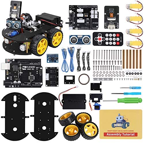 ELEGOO UNO R3 Project Smart Robot Car Kit V4 with UNO R3, Line Tracking Module, Ultrasonic Sensor, IR Remote Control etc. Intelligent and Educational Toy Car Robotic Kit for Arduino Learner