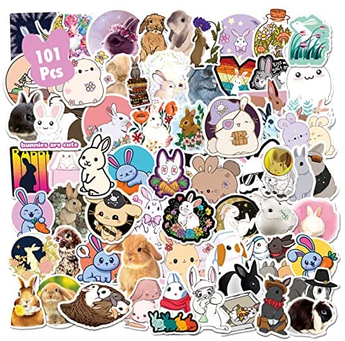 Rabbit Stickers 101PCS Cartoon Bunny Decals Funny Forest Animals Waterproof Vinyl Sticker for Kids Teens Party Laptop Notebook Water Bottle Bike Door Bag DIY Art Work