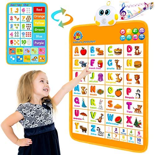 Hony Electronic Interactive Alphabet Wall Chart,Talking ABC & 123s & Learning Poster for Kids, Educational Toddlers Girls Toys for Age 1 2 3 4 Year Old Girls Boys Birthday Gifts