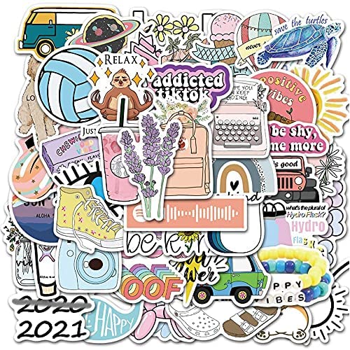 Girl's Cute Water Bottle Stickers 50 PCS Waterproof Laptop Aesthetic Stickers for Teens Kids