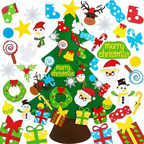 HAJACK Felt Christmas Tree for Toddlers, Christmas Decorations, Kids Christmas Gifts with Wall Window DIY Ornaments, 31 pcs New Year Door Hanging Felt Decoration Crafts Kit with Snowman