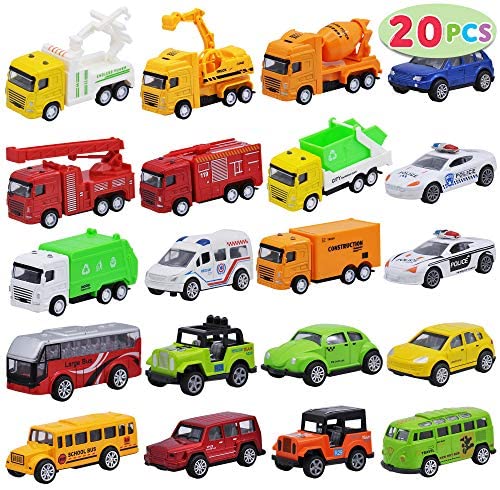 JOYIN 20 Piece Pull Back Cars, Die Cast Metal Toy Cars, Vehicle Set for Toddlers, Kids Play Cars, Matchbox Cars for Girls and Boys, Child Party Favors, Kids Best Gifts