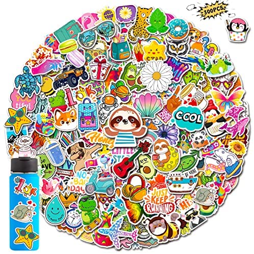 300 PCS Water Bottle Stickers, Cute Stickers for Hydroflasks VSCO Sticker Packs Cute Vinyl Waterproof Stickers for Water Bottles, Skateboard Phone Laptop Stickers for Kids Teens Girls