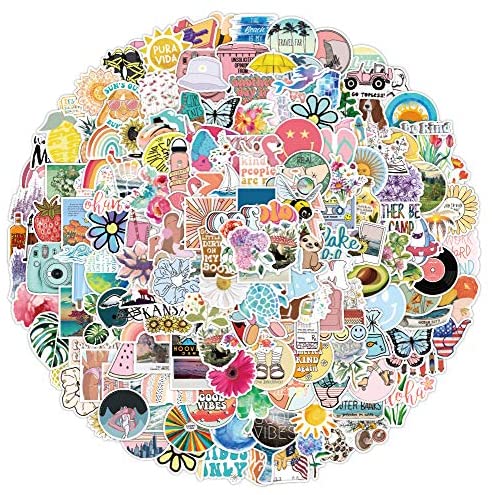 200 Summer Stickers Cute Trendy VSCO Aesthetics Colorful Sticker Packs for Hydroflask Laptops Luggage Car Bicycles Bike Helmet Scooters for Children Girls Adults Vinyl Waterproof Stickers Decal…