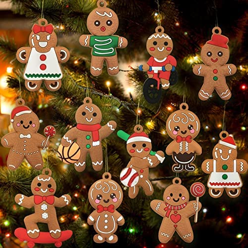 12pcs Christmas Gingerbread Man Ornaments for Christmas Tree Decorations Assorted Plastic Gingerbread Figurines Christmas Holiday Decorations 3 Inch Tall