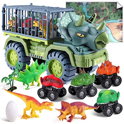 BUNICORN Dinosaur Transport Truck for Kids Dinosaur Truck for Boys Dinosaur Carrier Dinosaur Toy Truck Dinosaur Pullback Cars Dinosaurs Toys for Boys Dinosaurs Toys for Girls Dino Park Map