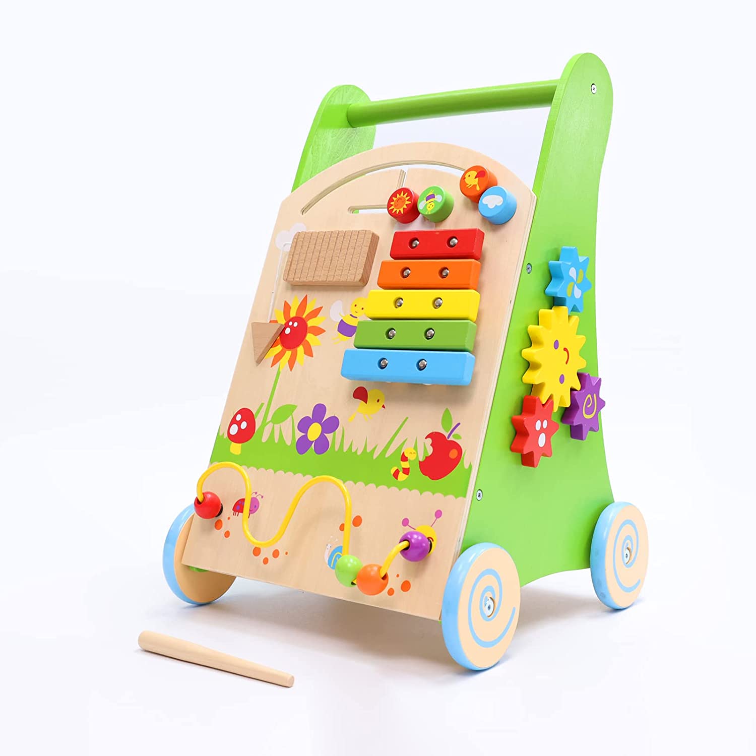 JOIWOD Baby Push Walker, Wooden Push Walker Toy for Babies, Multiple Activity Centre for Toddlers Learning Walk, Walking Toys for Infants 6-12 Months