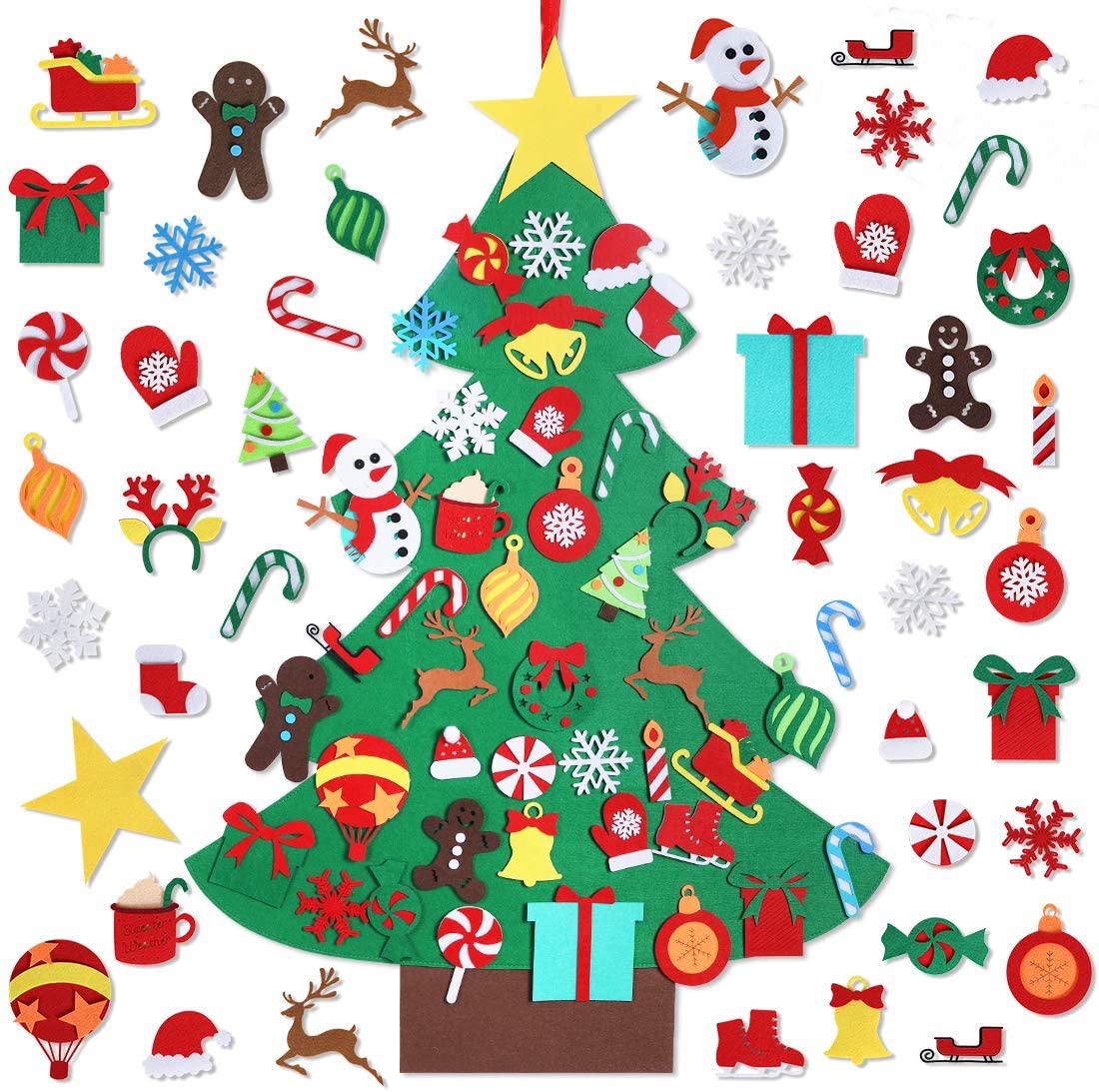 Garma DIY Felt Christmas Tree Set with 41 Ornaments, Christmas Felt Craft Kits Xmas Wall Hanging Decorations for Kids Toddler Gifts Party Supplies