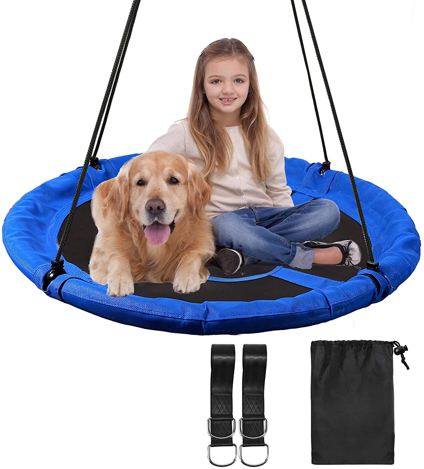 RedSwing 40" Flying Saucer Tree Swing for Kids Outdoor, Large Round Tire Swings for Trees and Swingset, Strong Heavy Duty for Outside Playground, 500LBS Weight Capacity, Blue